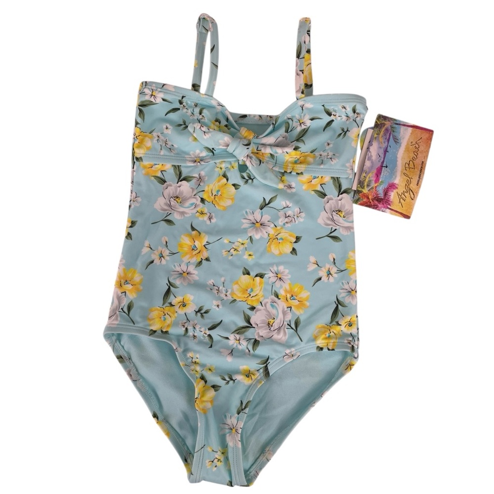 Angel Beach Girls Floral One Piece Swimsuit with Adjustable Straps Size 7 NWT